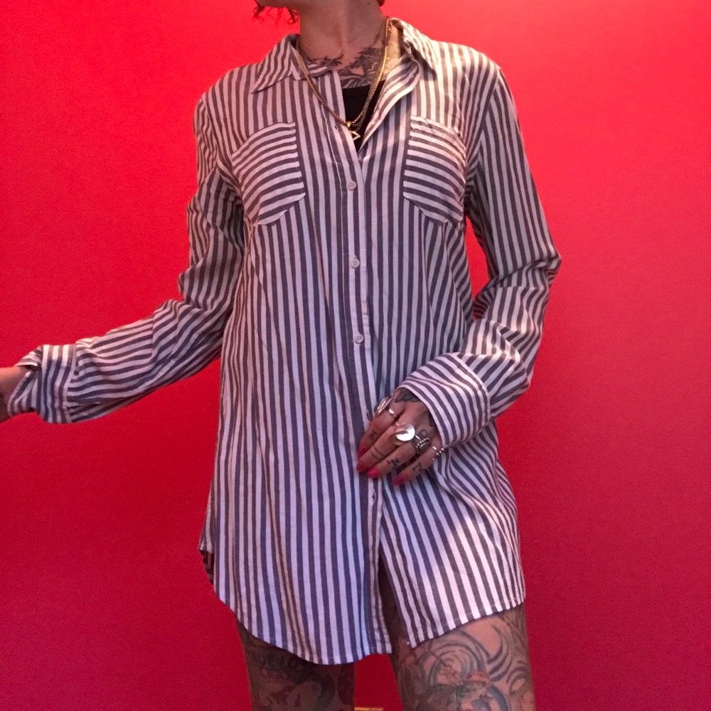Grey and white striped button down M Merona